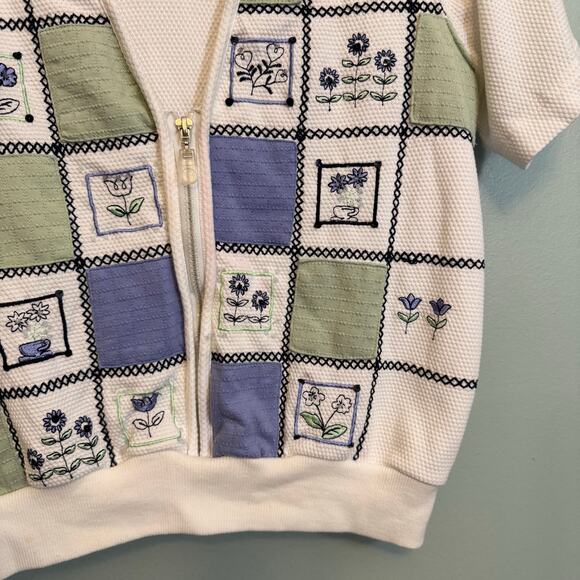 Vintage Alfred Dunner Sweater Womens PM Petite White Short Sleeve Waffle Knit - Picture 6 of 9